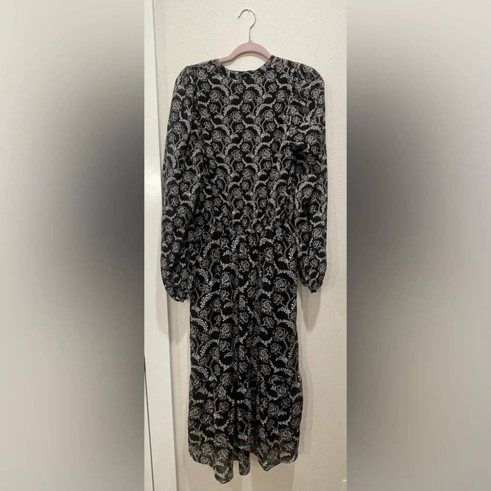 A.L.C Kate Black & White Flowing Floral Cotton & Silk blend midi dress - Picture 3 of 8